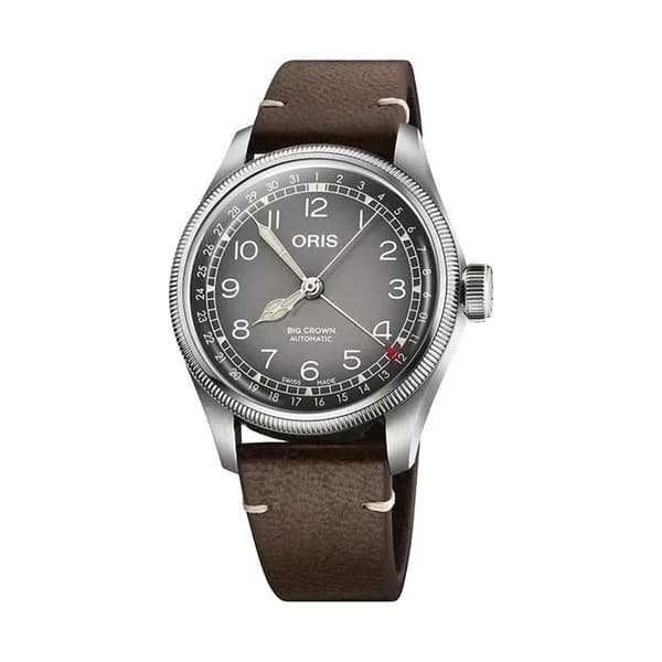 Oris Montre Oris X Cervo Volante Big Crown Pointer Date automatique cadran gris bracelet cuir 38 mm