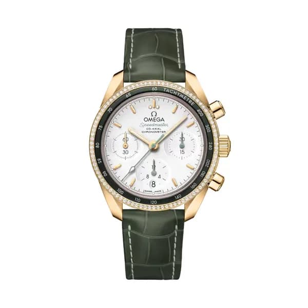 Omega Speedmaster 38 mm, or jaune sur bracelet en cuir