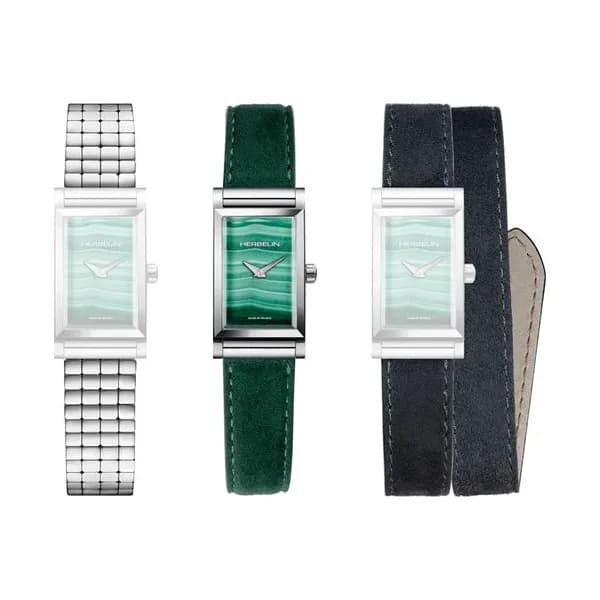 Michel Herbelin Montre Herbelin Coffret Antarès quartz cadran Malachite Verte bracelets cuir et acier 27 x 19 mm