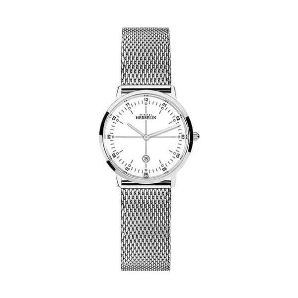Michel Herbelin Montre Michel Herbelin City quartz cadran blanc bracelet acier maille milanaise 30,50 mm