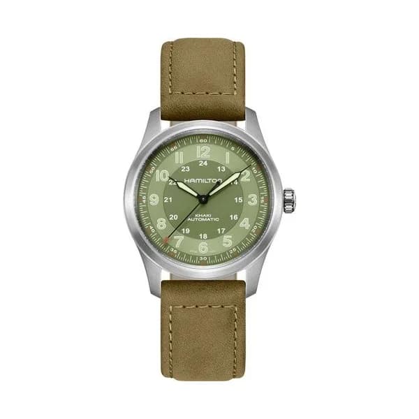 Hamilton Montre Hamilton Khaki Field Titanium automatique cadran vert bracelet cuir vert 38 mm