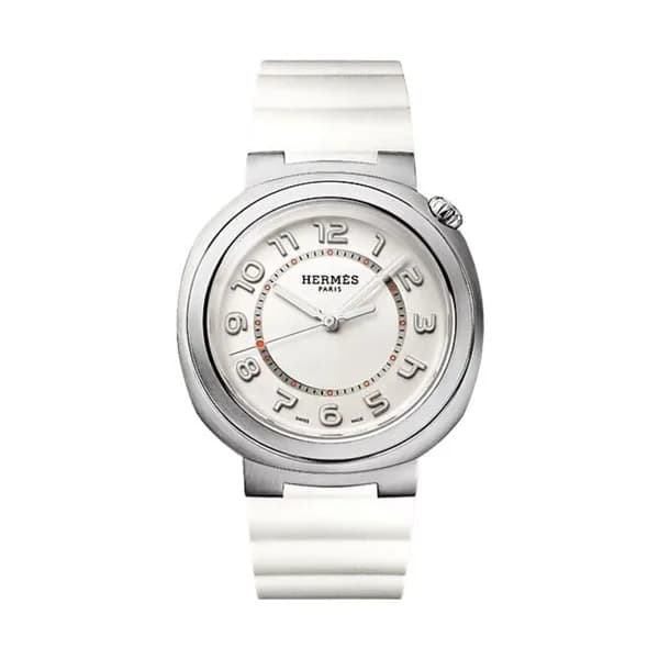 Hermès Montre HERMÈS Cut Grand Modèle automatique cadran argenté bracelet caoutchouc blanc 36 mm