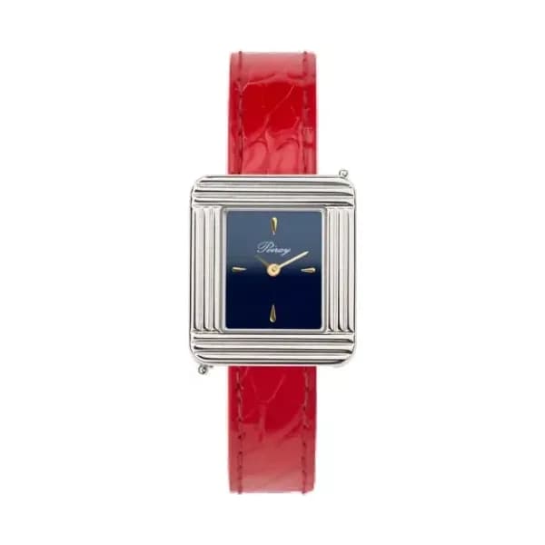 Poiray Montre Poiray Ma Première Mini Acier Cadran Bleu Bracelet Alligator Rouge