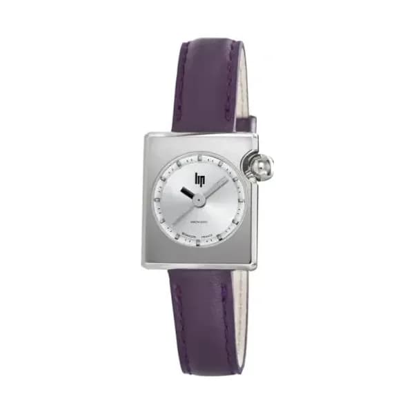 Daniel Gérard Montre LIP Mach 2000 Mini Square Quartz Cadran Argenté Bracelet Cuir Violet
