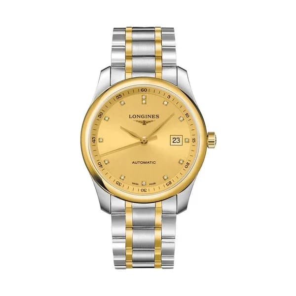 Longines Montre Longines Master Collection automatique index diamants cadran doré bracelet acier et or jaune 40 mm