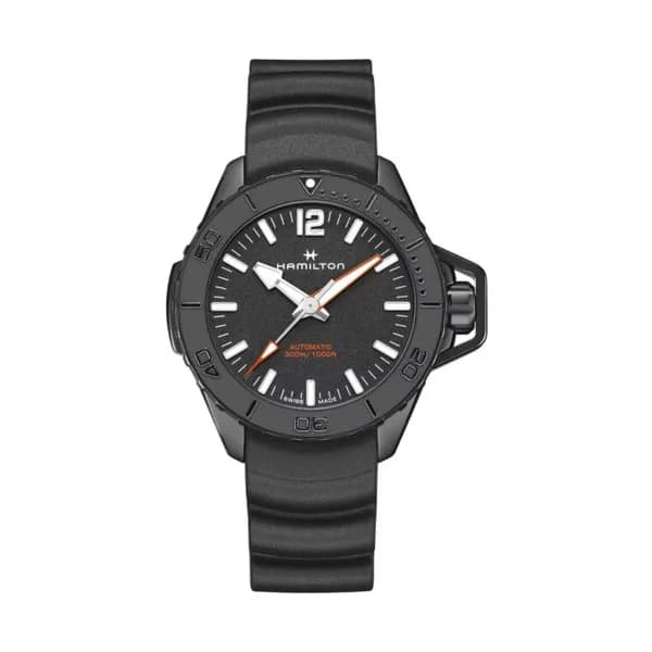 Hamilton Montre Hamilton Khaki Navy Frogman Automatique PVD noir cadran noir bracelet caoutchouc 46 mm
