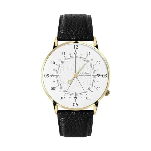 Gustave & Cie Montre 12H Louis Or & Blanc Cuir Noir Réglisse Grainé 36mm