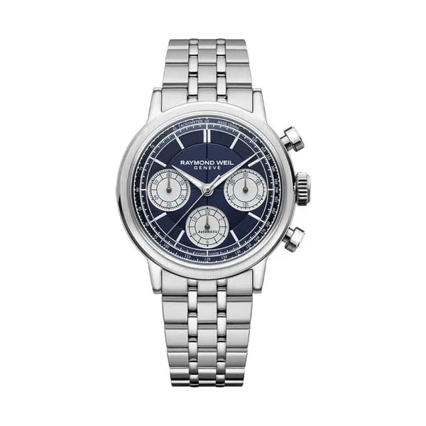 Raymond Weil Montre Raymond Weil Millesime Chronographe Tri-Compax automatique cadran bleu bracelet acier 39,5 mm