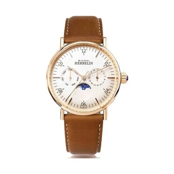 Michel Herbelin Montre Herbelin Inspiration Quartz Cadran Blanc Bracelet Cuir - 12747PR11GD