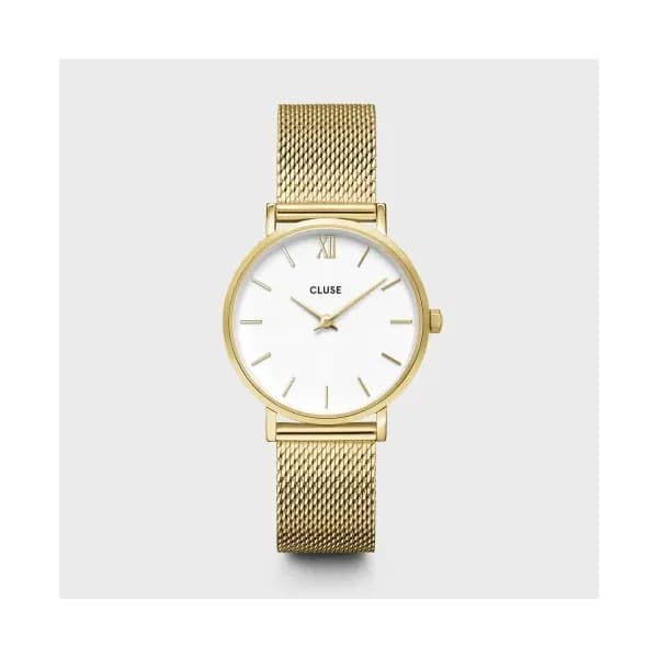 Cluse Minuit Watch Mesh, White, Gold Colour