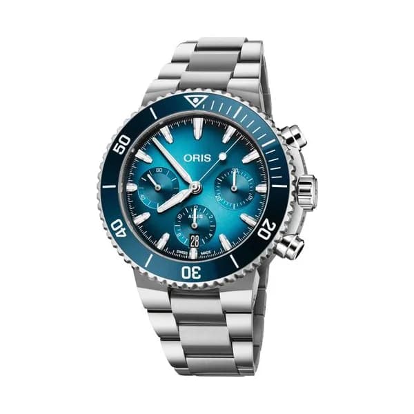Oris Montre Oris Plongée Aquis Chronographe automatiquee cadran bleu bracelet acier 43,5 mm