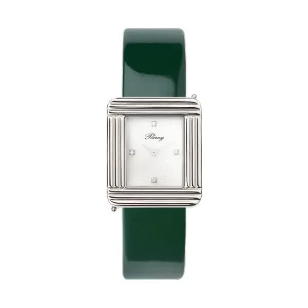 Poiray Montre Poiray Ma Première Cadran Blanc Serti Bracelet Veau Vernis Vert