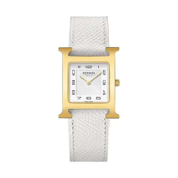Hermès Montre HERMÈS Heure H Moyen Modèle PVD quartz cadran blanc bracelet cuir blanc 30 mm