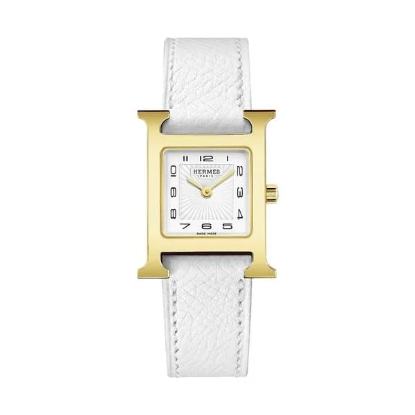 Hermès Montre HERMÈS Heure H Petit Modèle PVD quartz cadran blanc bracelet cuir blanc 25 mm