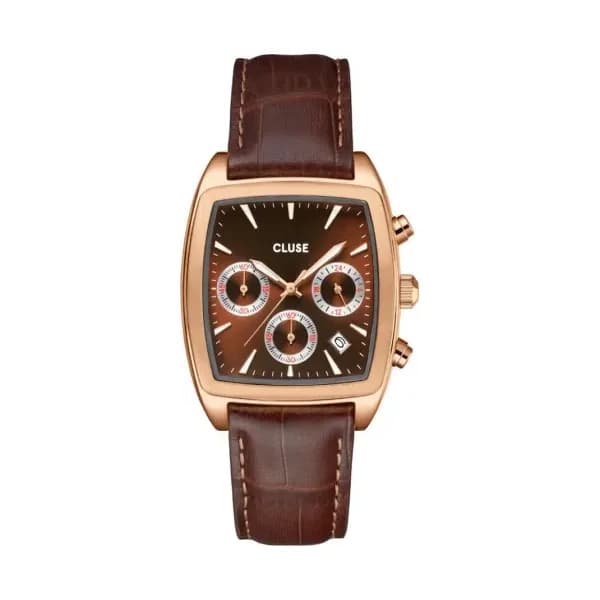 Cluse Quartaut Chrono Watch leather, Brown, Rose gold Colour
