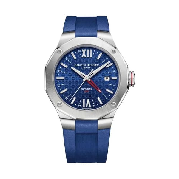 Baume & Mercier Montre Baume et Mercier Riviera GMT automatique cadran bleu bracelet caoutchouc bleu 42 mm