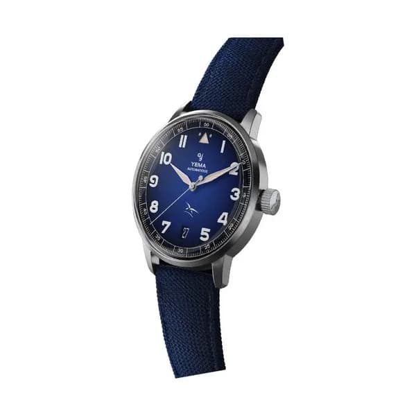 Yema Montre Yema Flygraf Flieger AAE automatique cadran bleu bracelet tissu bleu 40 mm