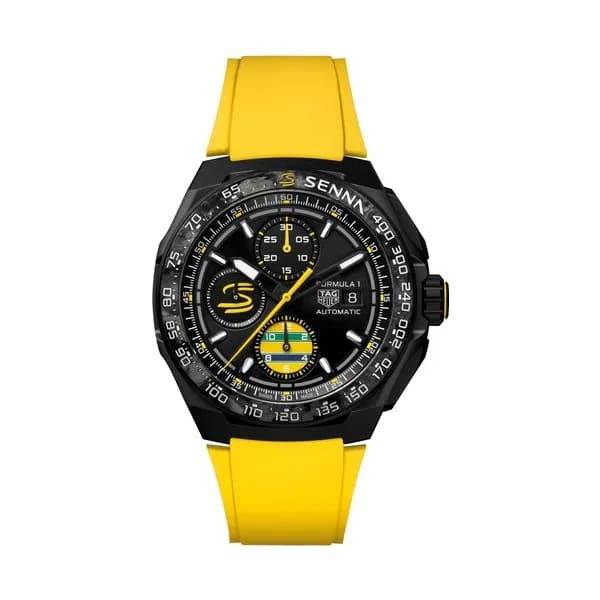 TAG Heuer Montre TAG Heuer Formula 1 Chronographe x Senna automatique cadran noir bracelet caoutchouc jaune 44 mm