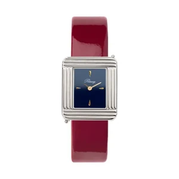 Poiray Montre Poiray Ma Première Acier Cadran Bleu Bracelet Veau Vernis Cerise