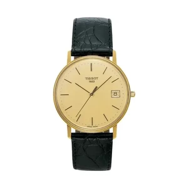 Tissot Montre Tissot Goldrun Hesalite 18K Gold Cadran Champagne Bracelet Cuir