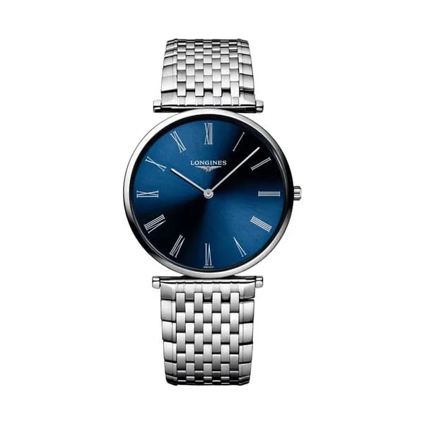 Longines Montre Longines la Grande Classique quartz cadran bleu chiffres romains bracelet acier 36 mm