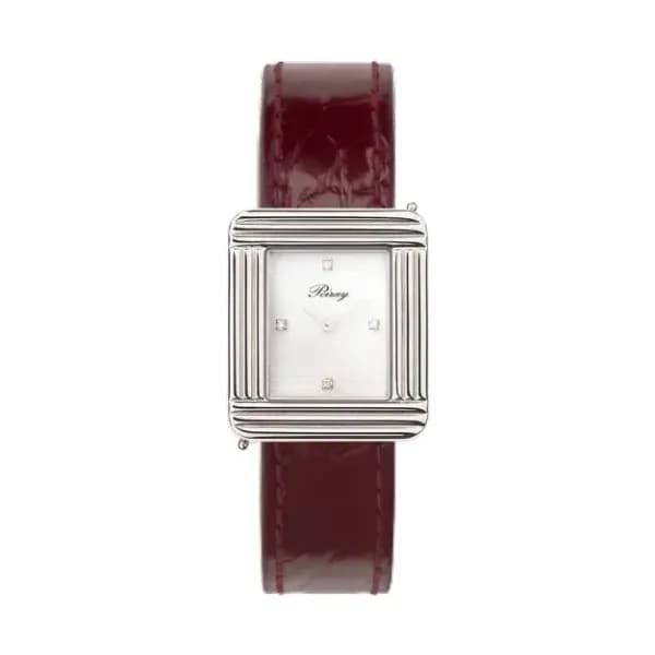 Poiray Montre Poiray Ma Première Cadran Blanc Serti Bracelet Alligator Bordeaux