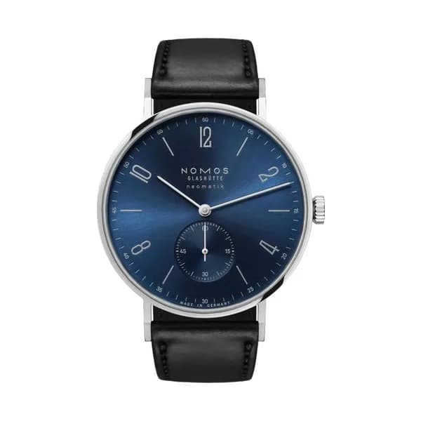 Nomos Montre Nomos Tangente Neomatik Or Bleu automatique fond acier cadran galvanisé bleu bracelet cuir noir 38,5 mm