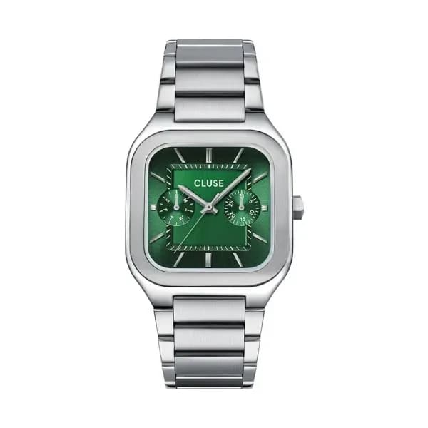 Cluse Quadrus Multifunction Watch Steel, Green, Silver Colour