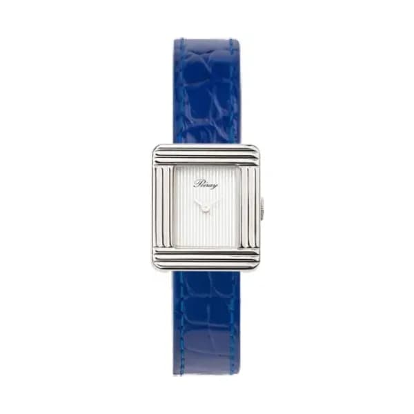 Poiray Montre Poiray Ma Première Mini Acier Cadran Ligné Bracelet Alligator Bleu