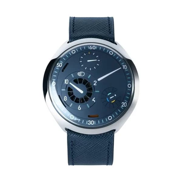 Ressence Montre Ressence Type 2 N titane automatique e-Crown cadran bleu bracelet cuir bleu 45 mm