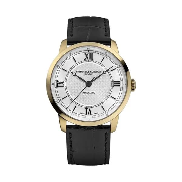 Frédérique Constant Montre Frédérique Constant Classics Première Automatique PVD or jaune cadran argenté bracelet cuir 38,5 mm