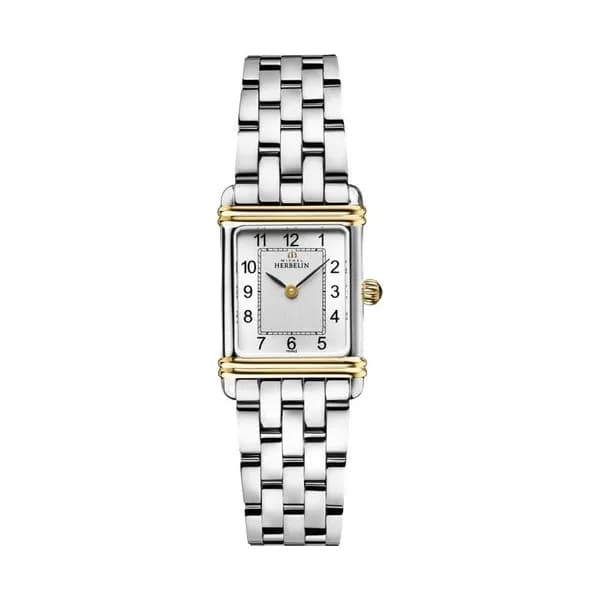 Michel Herbelin Montre Michel Herbelin Art Déco PVD Or jaune quartz chiffres arabes cadran gris bracelet acier 20,30 x 24,40 mm