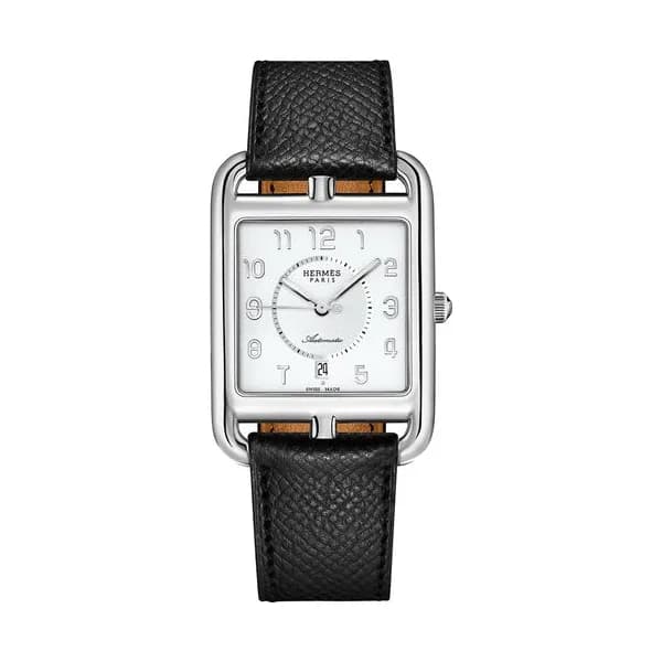 Hermès Montre HERMÈS Cape Cod Grand Modèle automatique cadran blanc bracelet cuir noir 37 mm
