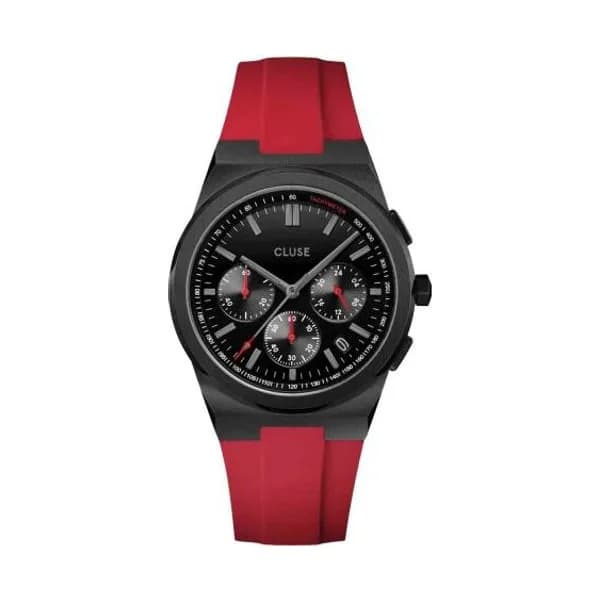 Cluse Montre Cluse Vigoureux Chrono Silicone Red, Black Colour - CW20810