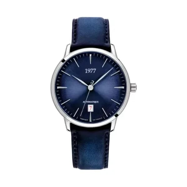 1977 Montre EDMOND bleu argenté cuir 1977P01166