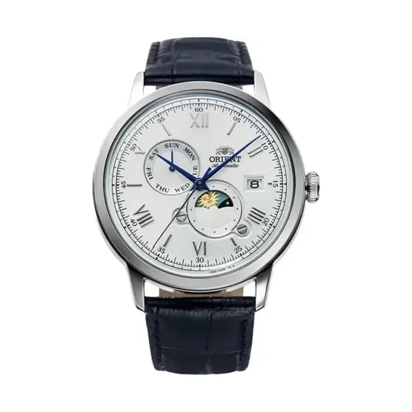Orient Montre Automatique Orient Collection Classic Sun &amp; Moon en Cuir Bleu