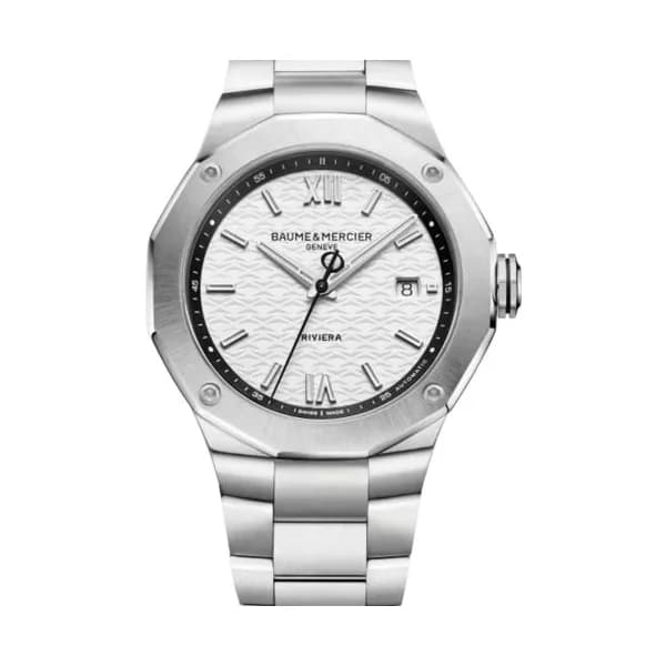 Baume & Mercier Montre Baume et Mercier Riviera automatique cadran blanc bracelet acier 42 mm