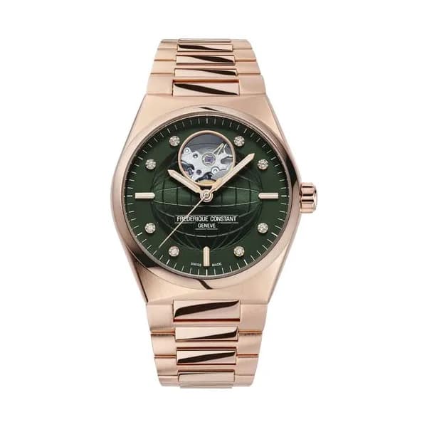 Frédérique Constant Montre Frédérique Constant Highlife Ladies Heart Beat DLC Or rose automatique cadran vert bracelet acier 34 mm