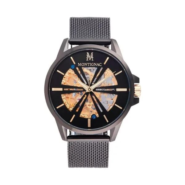 Montignac Montre Automatique Montignac Collection Rond en Acier et PVD Noir