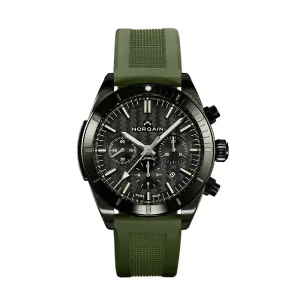 NORQAIN Montre Norqain Adventure Sport Chrono Bracelet Caoutchouc Kaki Cadran Noir