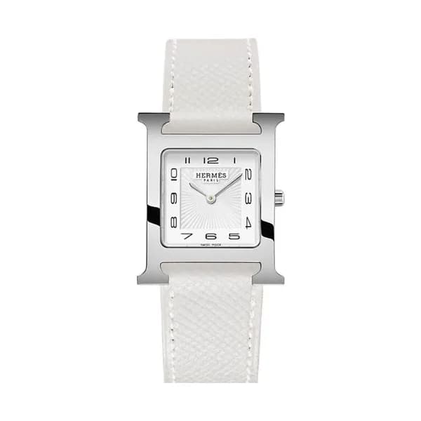 Hermès Montre HERMÈS Heure H Moyen Modèle quartz cadran blanc bracelet cuir blanc 30 mm