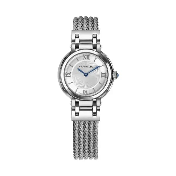 Michel Herbelin Montre Galet Quartz Blanc Argenté & Acier 17430BC28