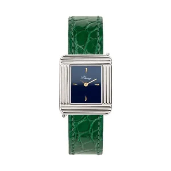 Poiray Montre Poiray Ma Première Acier Cadran Bleu Bracelet Alligator Vert