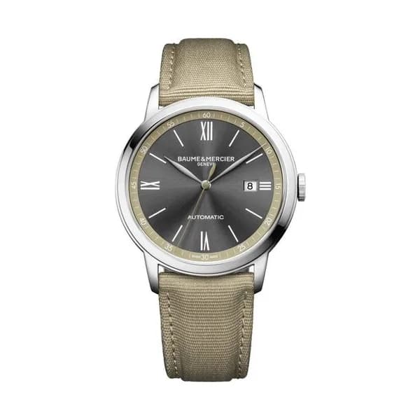 Baume & Mercier Montre Baume et Mercier Classima automatique cadran gris bracelet toile beige 42 mm