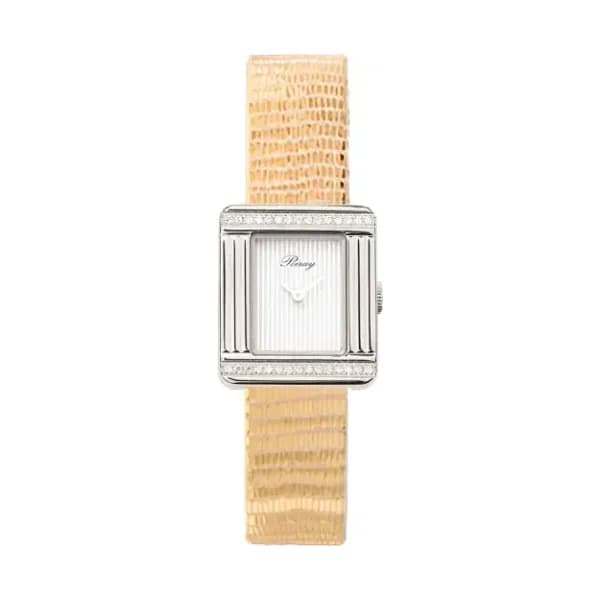 Poiray Montre Poiray Ma Première Mini Acier Serti Diamants Bracelet Chèvre Doré