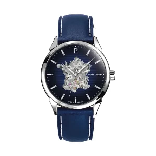Pierre Lannier Montre Automatique Pierre Lannier Collection Monarck en Cuir Bleu