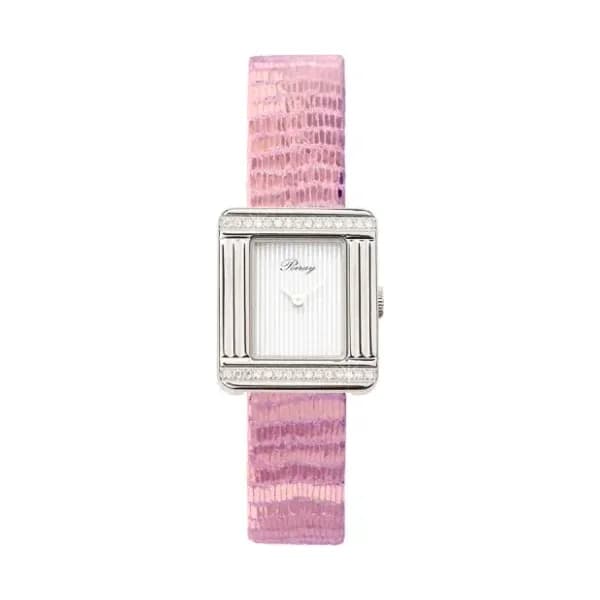 Poiray Montre Poiray Ma Première Mini Acier Serti Diamants Bracelet Chèvre Rose