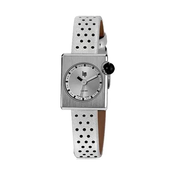 Lip Montre LIP Femme MACH 2000 30 mm Cadran argenté bracelet cuir blanc