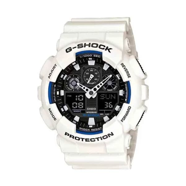 Casio Montre GShock Classic - Série GA-100 - Blanc 55 × 51.2 mm- GA-100B-7A
