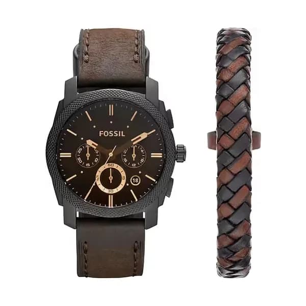 Fossil Coffret FOSSIL Montre Homme Etanche en Cuir Marron et Bracelet
